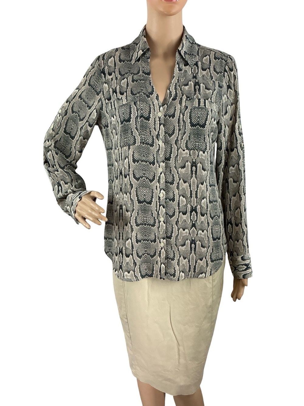Express The Portofino Snakeskin Button Down Blouse Black Size S
